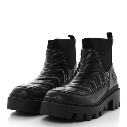 Gucci Calfskin Nappa Matelasse Frances Chelsea Boots 38.5 Black 3 of 10