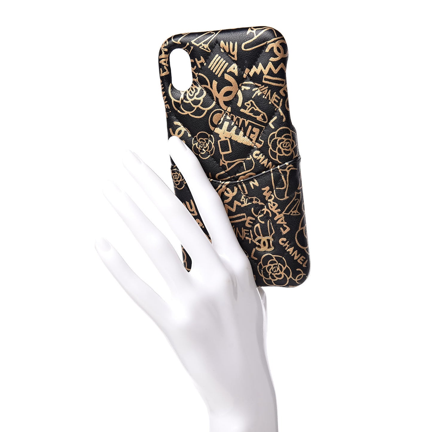 Lambskin Quilted iPhone XR Coco Tech Egyptian Graffiti Case Black Gold