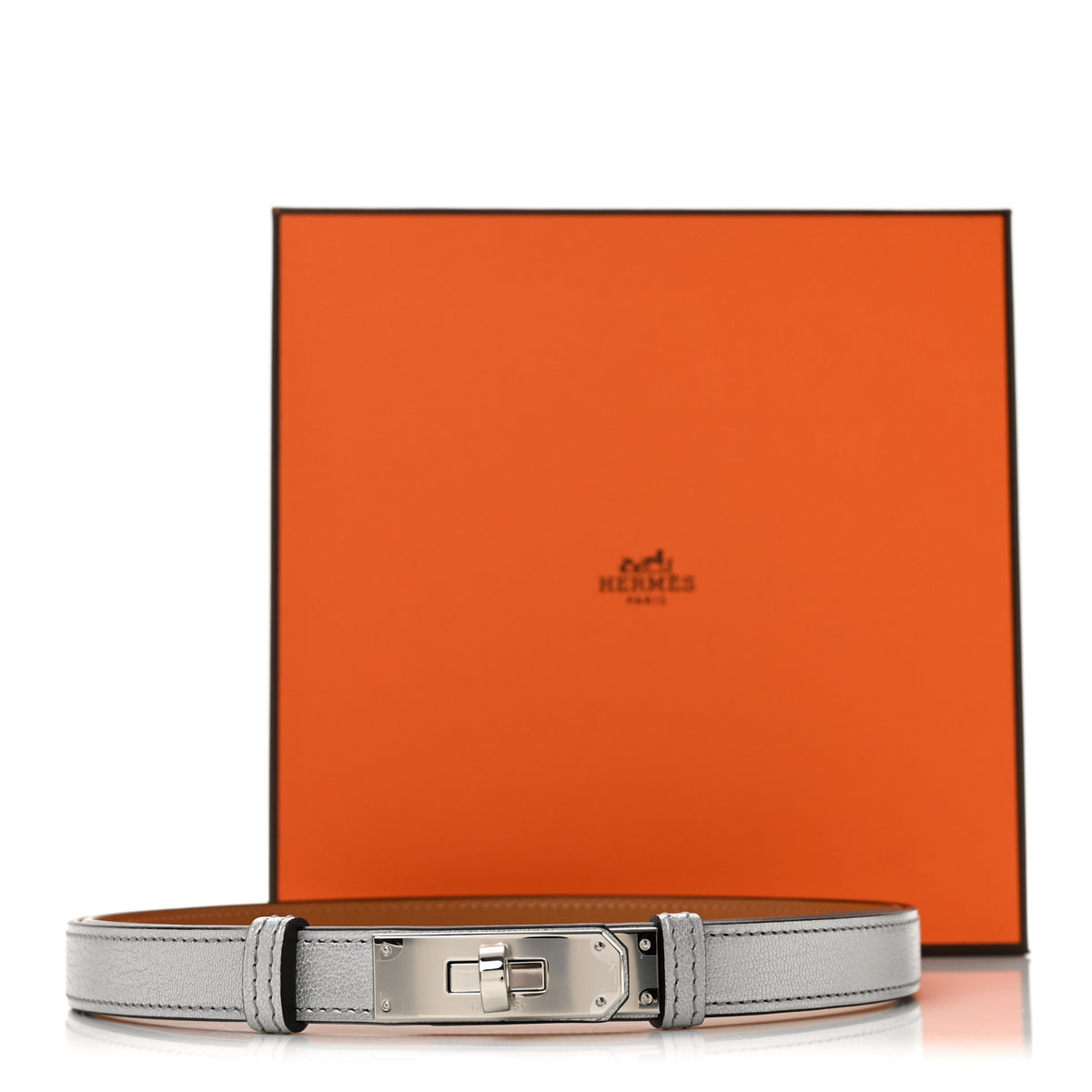 Metallic Chevre Chamkilight Kelly Belt Argent
