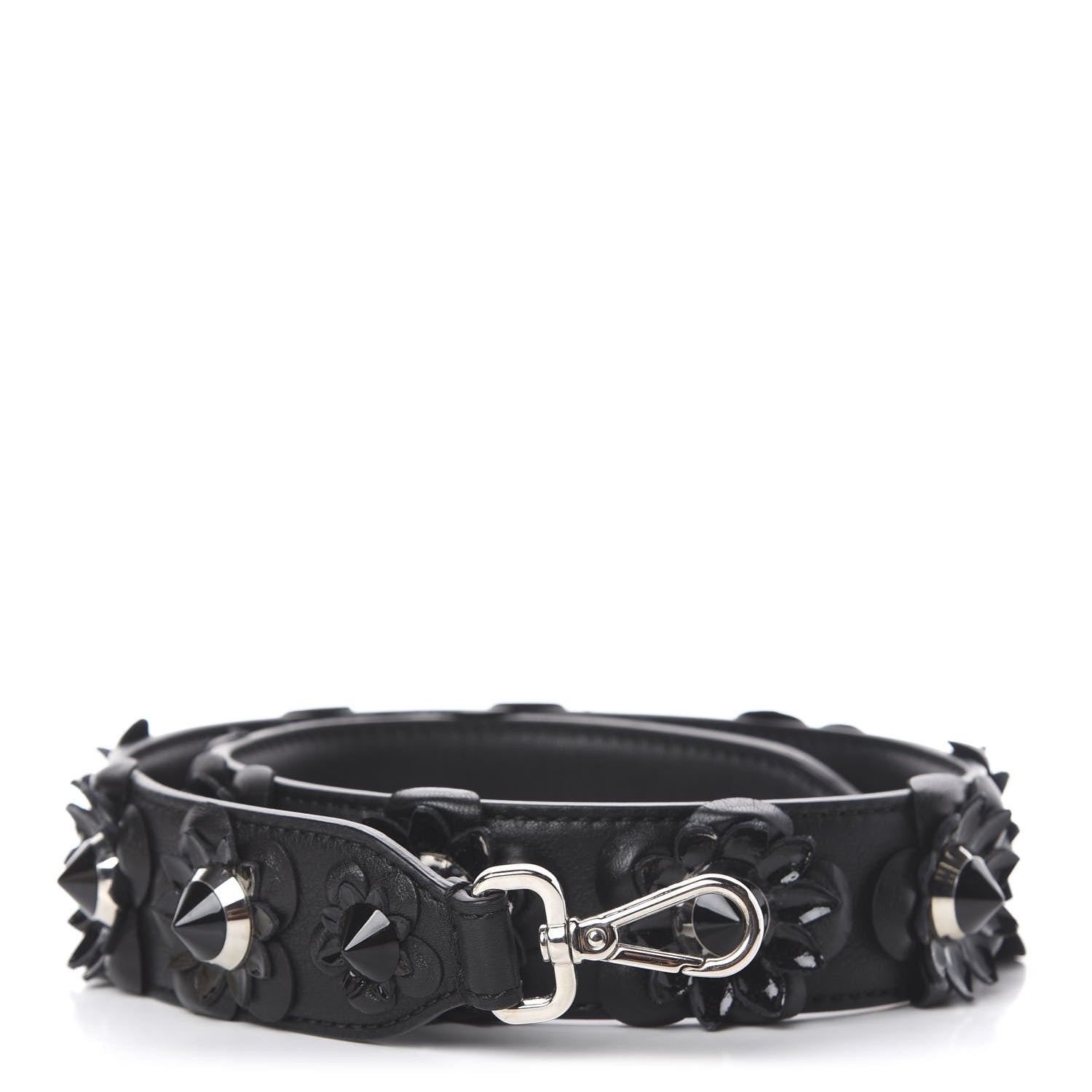 Fendi Vitello Dolce Nappa Patent Flowerland Studded Strap You Black 1 of 3