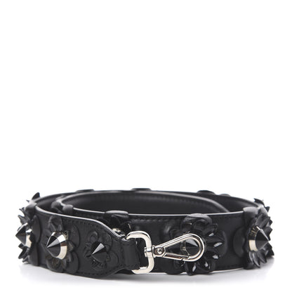 Fendi Vitello Dolce Nappa Patent Flowerland Studded Strap You Black 1 of 3