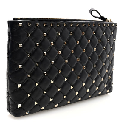 Valentino Garavani Nappa Rockstud Spike Side Slip Zip Clutch Black 3 of 6