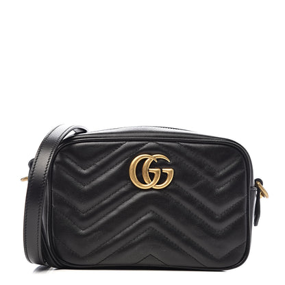Gucci Calfskin Matelasse Mini GG Marmont Chain Shoulder Bag Black 1 of 11