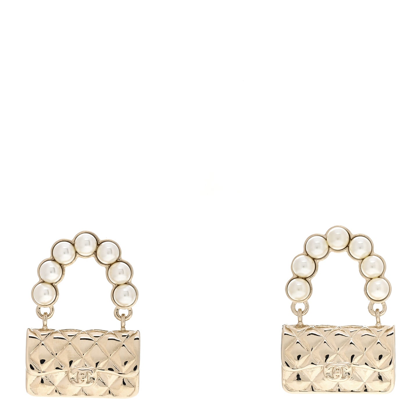 Pearl Quilted CC Flap Bag Earrings Gold
