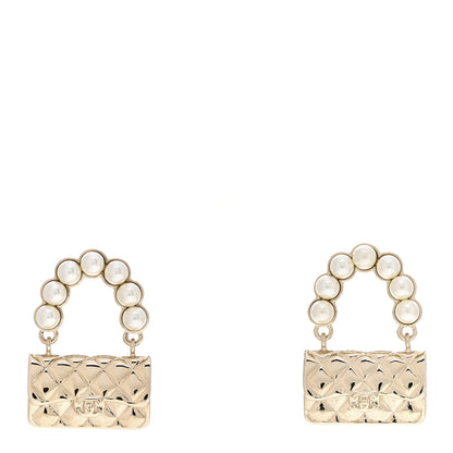 Chanel Pearl Quilted CC Flap Bag Earrings Gold 1 of 3