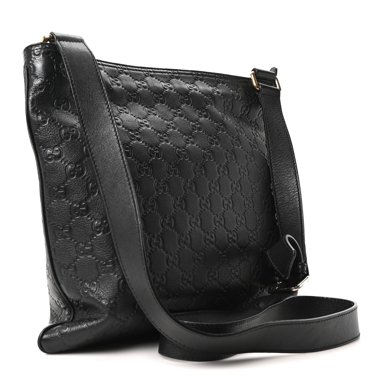 Gucci Guccissima Medium Flat Messenger Bag Black 3 of 10