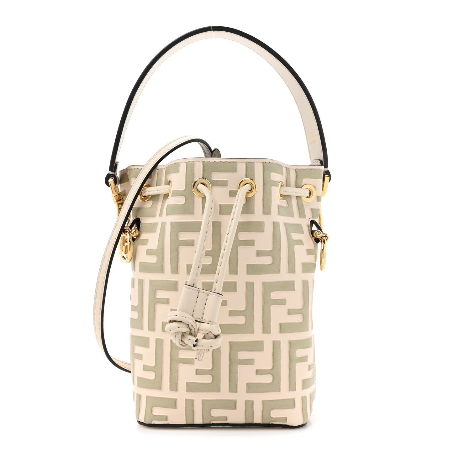 Vitello Liberty F is Fendi Bi-Color FF 1974 Embossed Mini Mon Tresor Bucket Bag Camelia Mandorlo