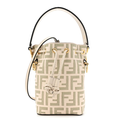 Fendi Vitello Liberty F is Fendi Bi-Color FF 1974 Embossed Mini Mon Tresor Bucket Bag Camelia Mandorlo 1 of 13
