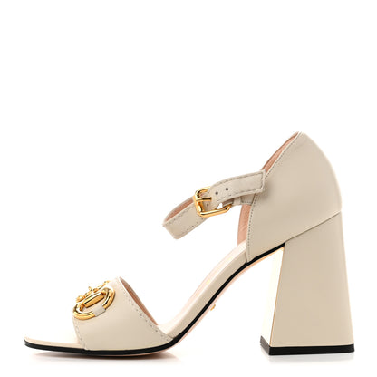 Gucci Nappa Horsebit Cross Strap 95mm Sandals 40 Mystic White 1 of 12