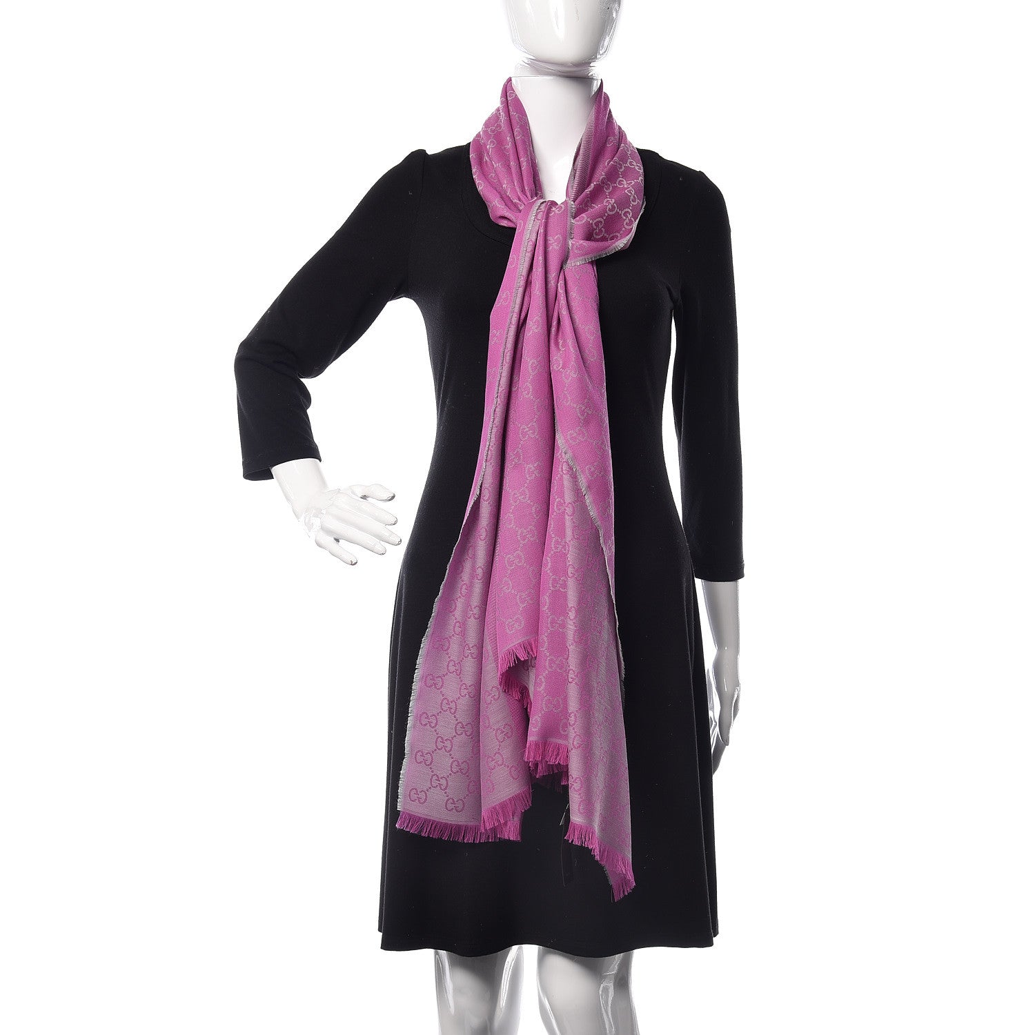 Gucci Wool Silk GG Monogram GGWeblong Fringe Scarf Shawl Zinc Pink 2 of 5