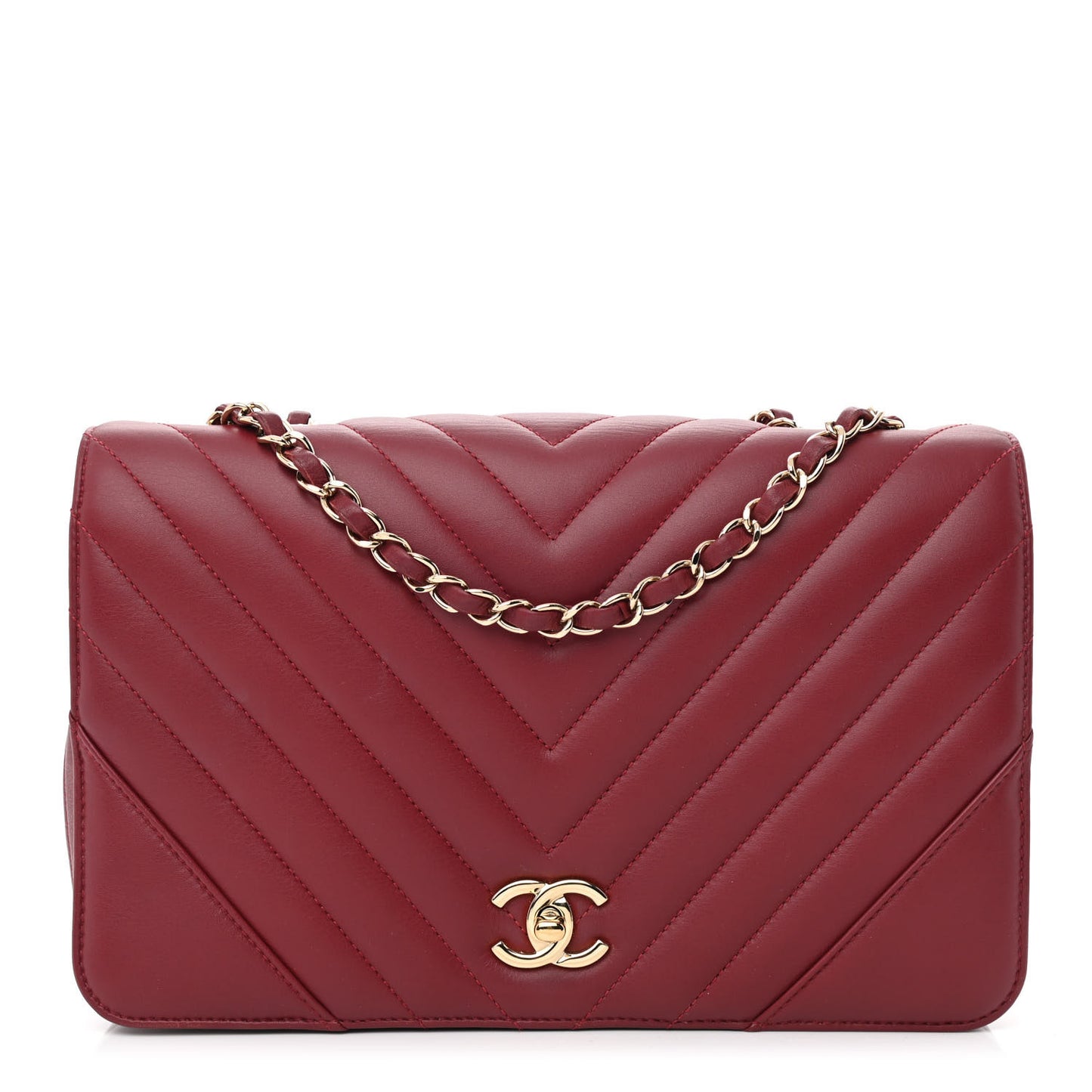 Calfskin Chevron Quilted Large Statement Flap Red