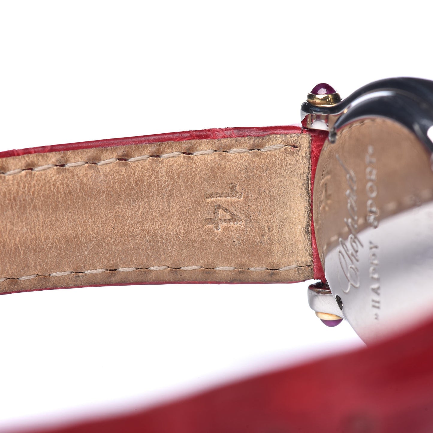 Stainless Steel 18K Yellow Gold Alligator 3 Diamond Ruby 26mm Happy Sport Quartz Watch