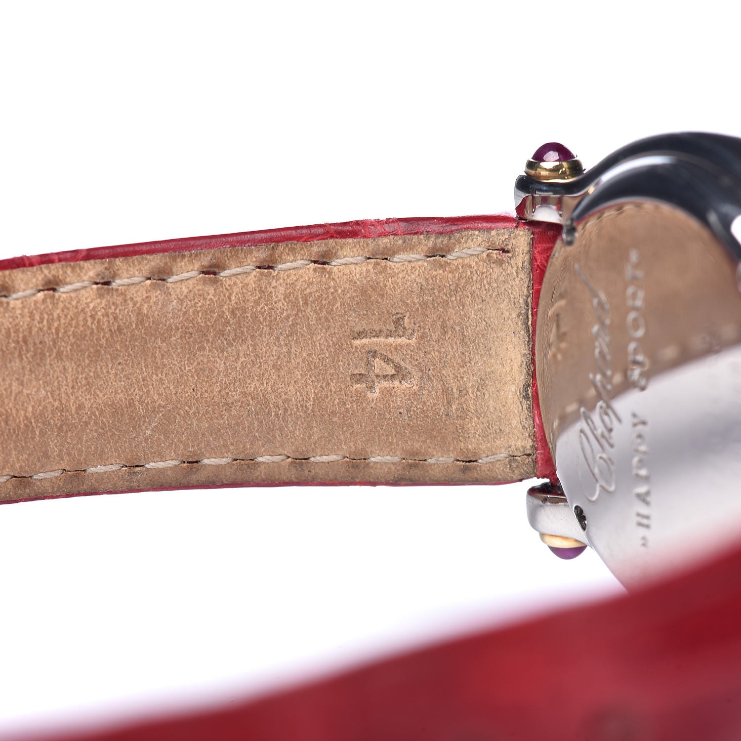 Chopard Stainless Steel 18K Yellow Gold Alligator 3 Diamond Ruby 26mm Happy Sport Quartz Watch 7 of 10