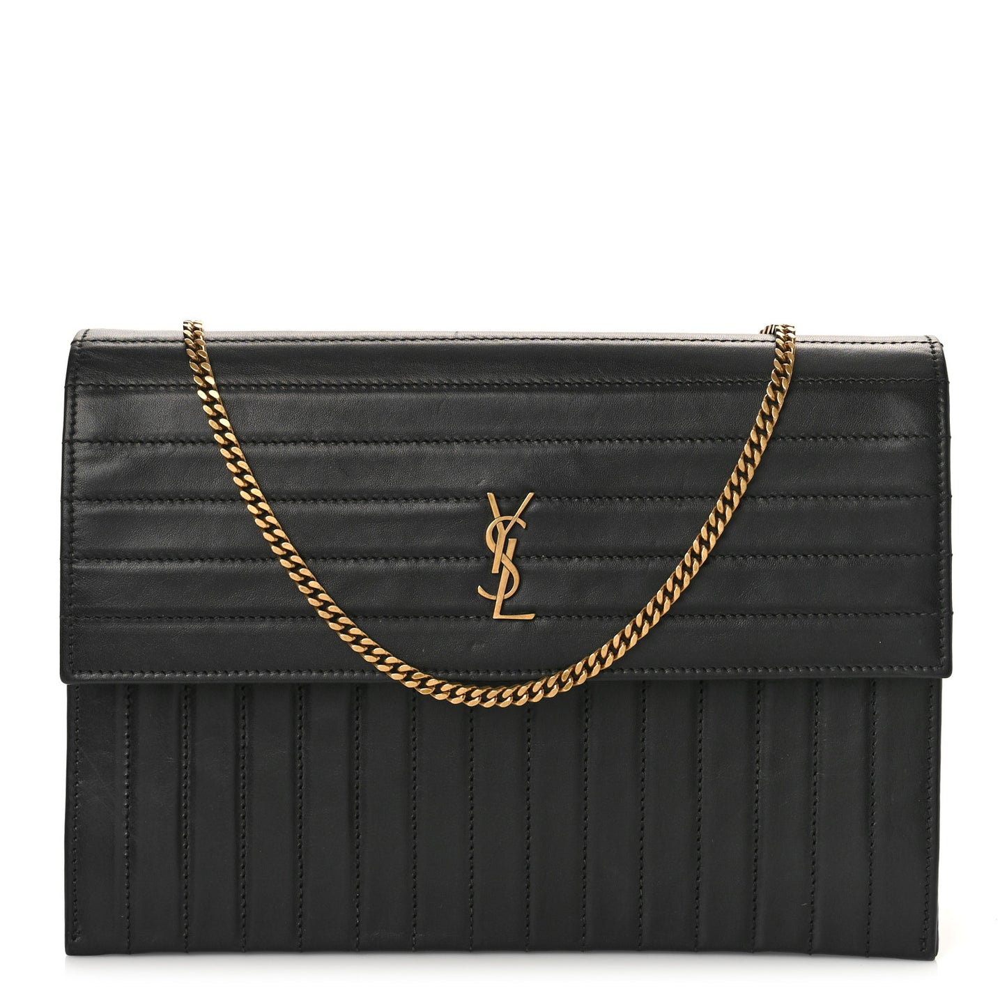 Calfskin Matelasse Victoire Chain Wallet Black