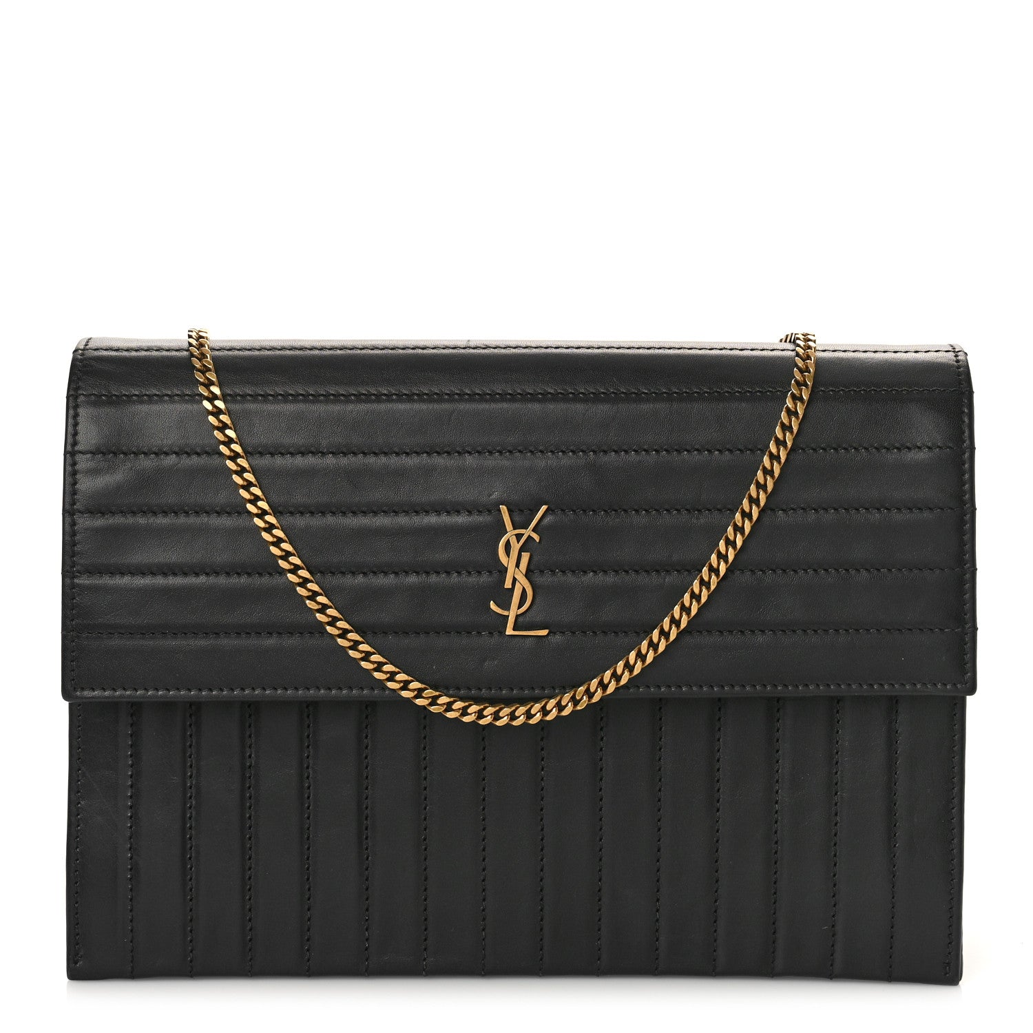 Saint Laurent Calfskin Matelasse Victoire Chain Wallet Black 1 of 10