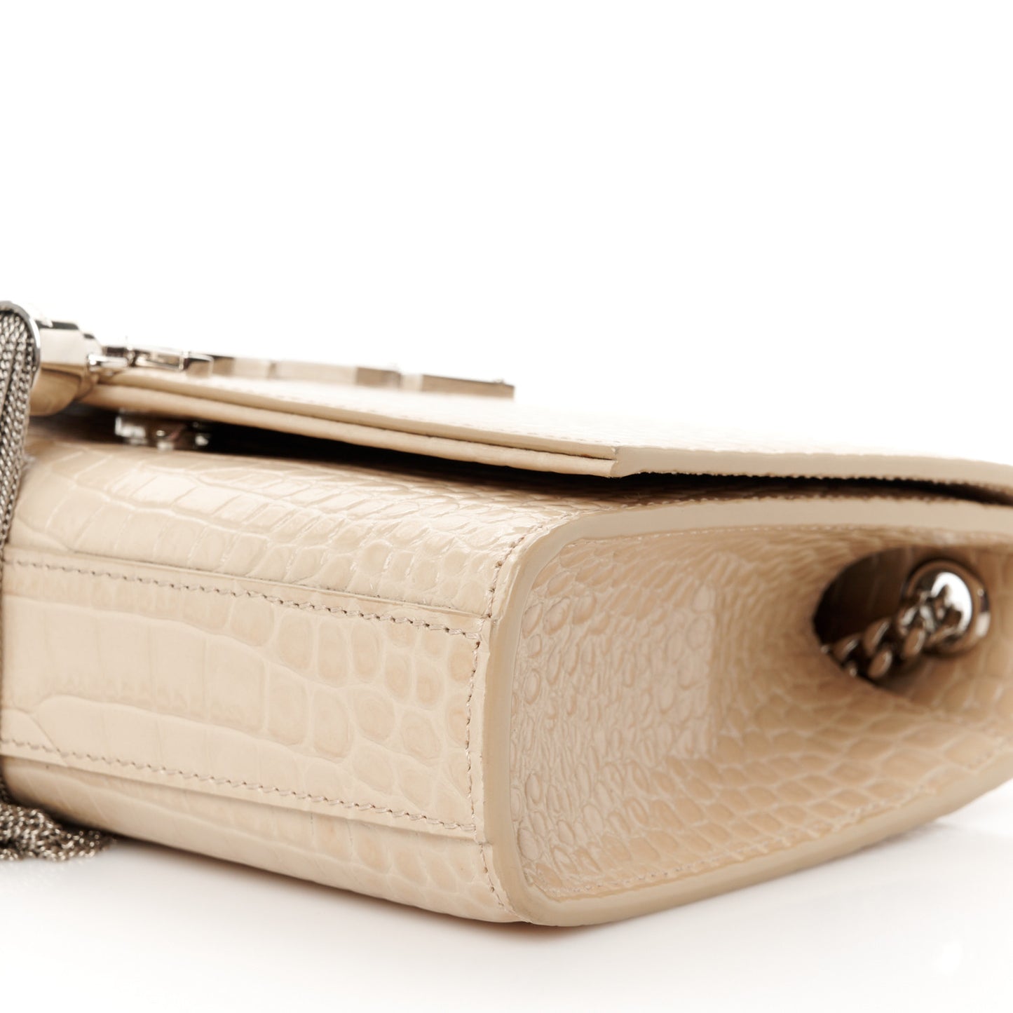 Calfskin Crocodile Embossed Small Classic Monogram Kate Tassel Satchel Nude Powder