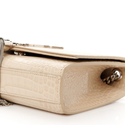 Saint Laurent Calfskin Crocodile Embossed Small Classic Monogram Kate Tassel Satchel Nude Powder 11 of 12