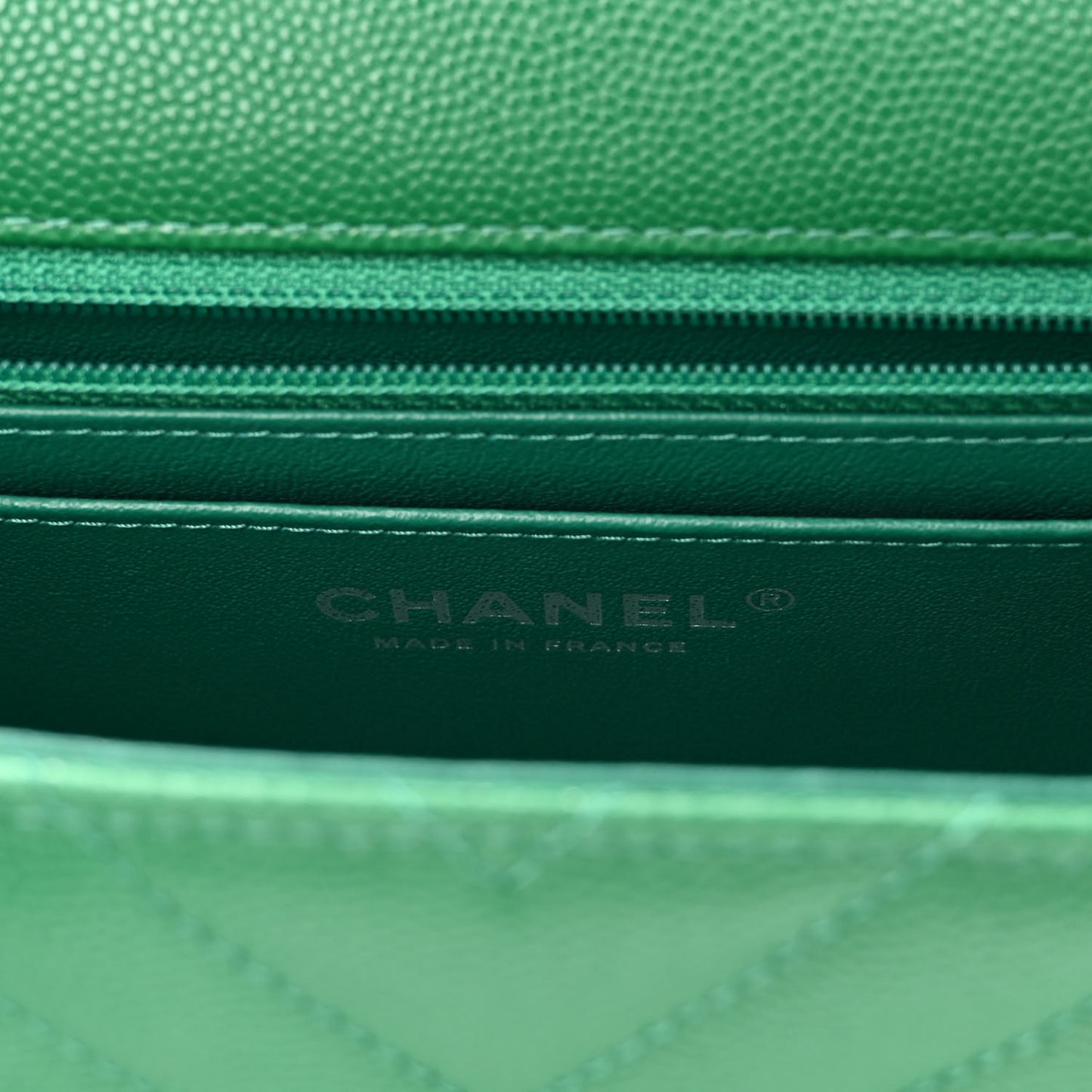 Caviar Chevron Quilted Mini Rectangular Flap Dark Green