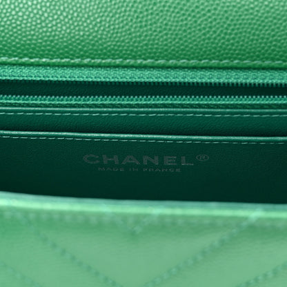 Chanel Caviar Chevron Quilted Mini Rectangular Flap Dark Green 6 of 10