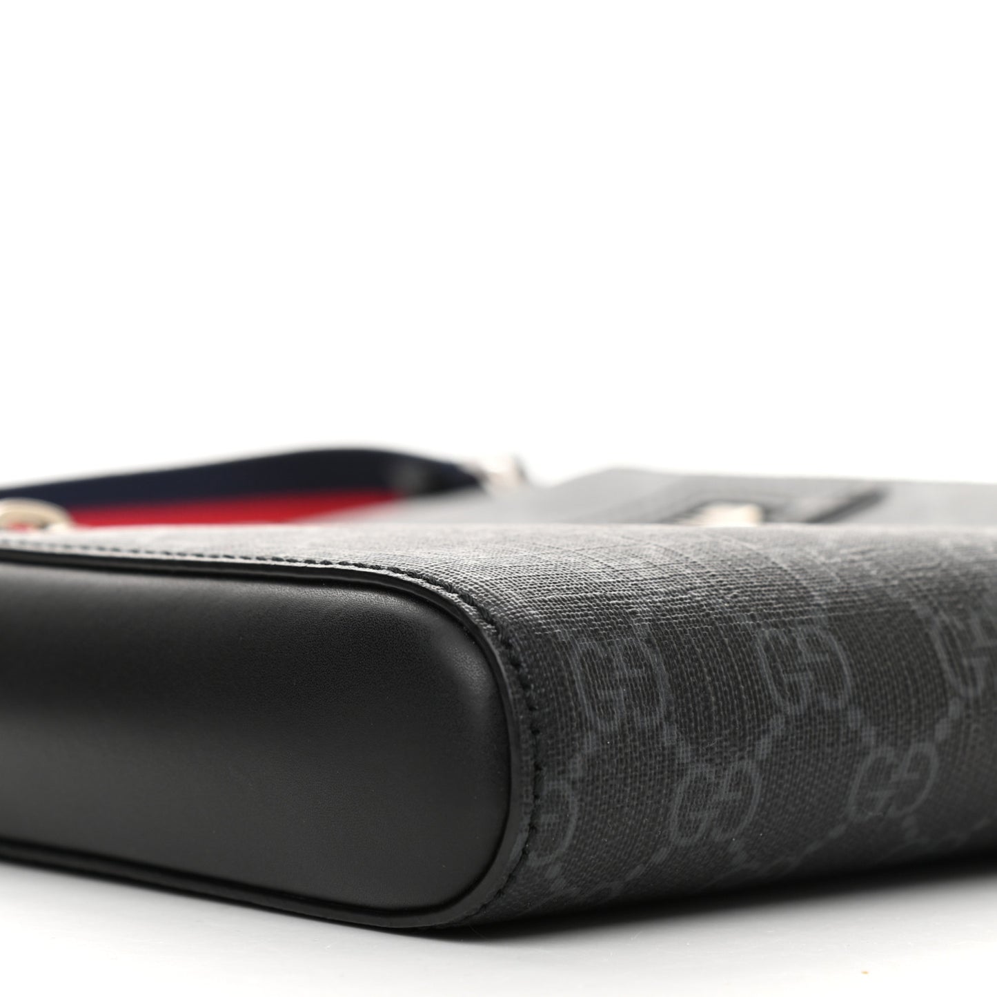 GG Supreme Monogram Web Small Flat Messenger Bag Black Grey