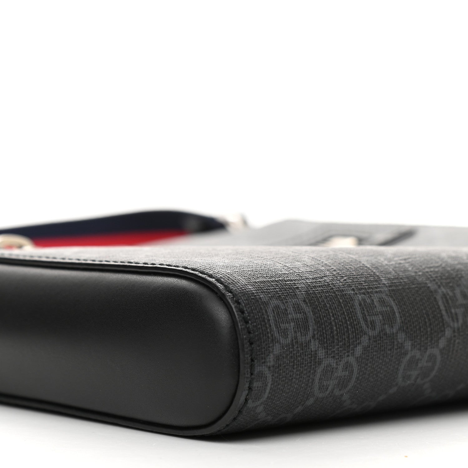 Gucci GG Supreme Monogram Web Small Flat Messenger Bag Black Grey 9 of 12