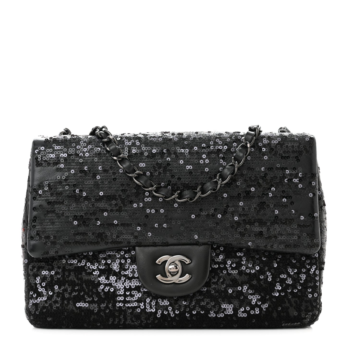 Sequin Lambskin Medium Moonlight on Water Flap Black