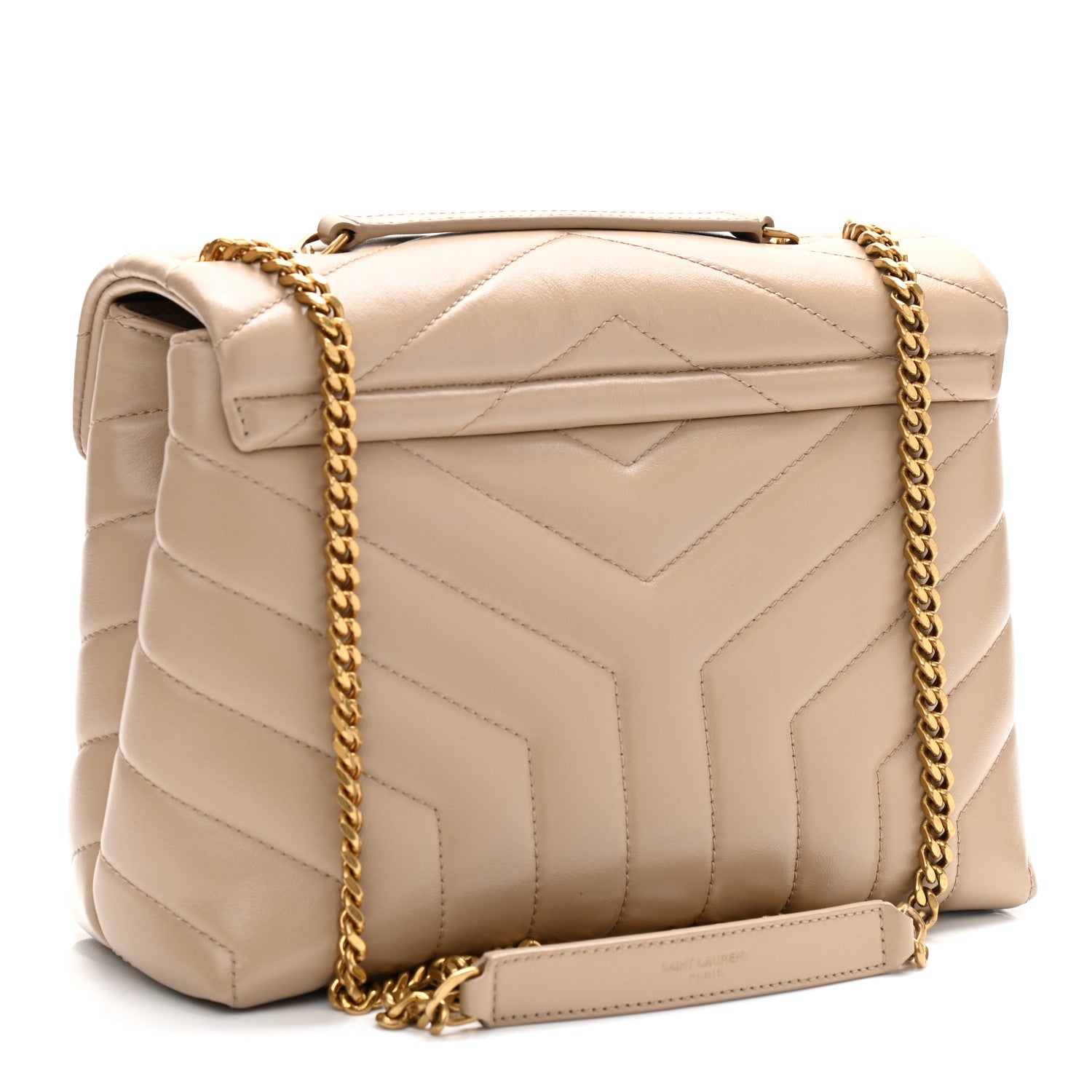 Saint Laurent Calfskin Y Quilted Monogram Small Loulou Chain Satchel Dark Beige 3 of 11