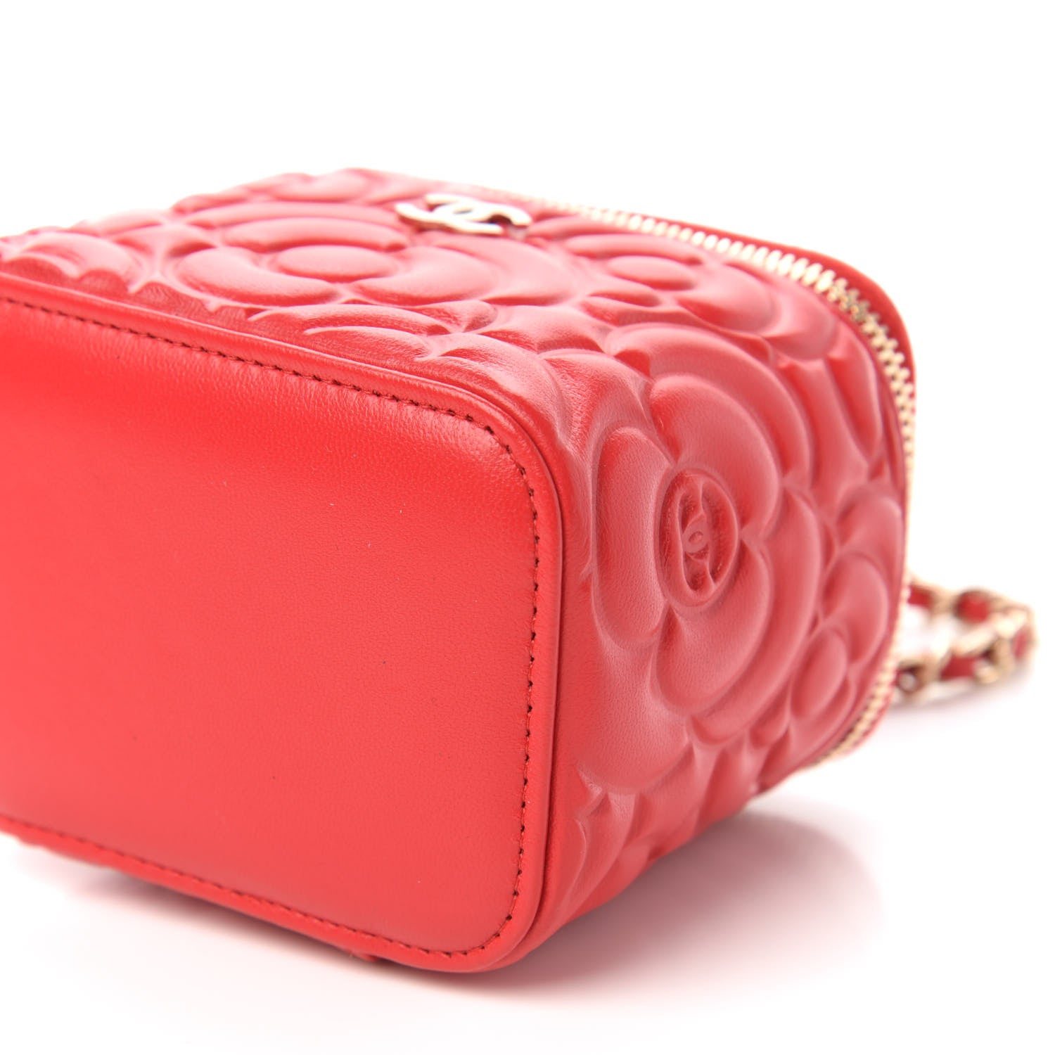 Chanel Lambskin Camellia Embossed Mini Vanity Case With Chain Red 7 of 11