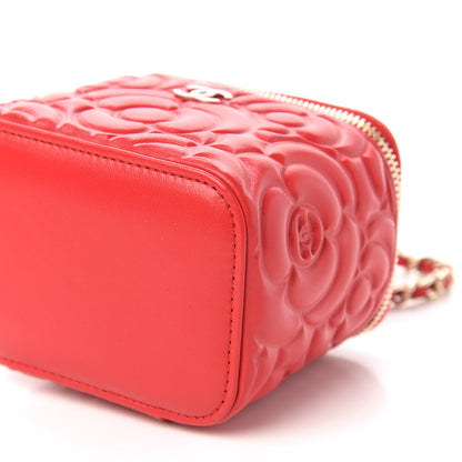 Chanel Lambskin Camellia Embossed Mini Vanity Case With Chain Red 7 of 11