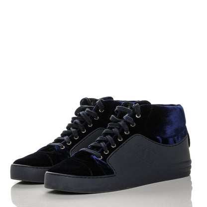 Chanel Calfskin Velvet CC Sneakers 41 Black Blue 3 of 9