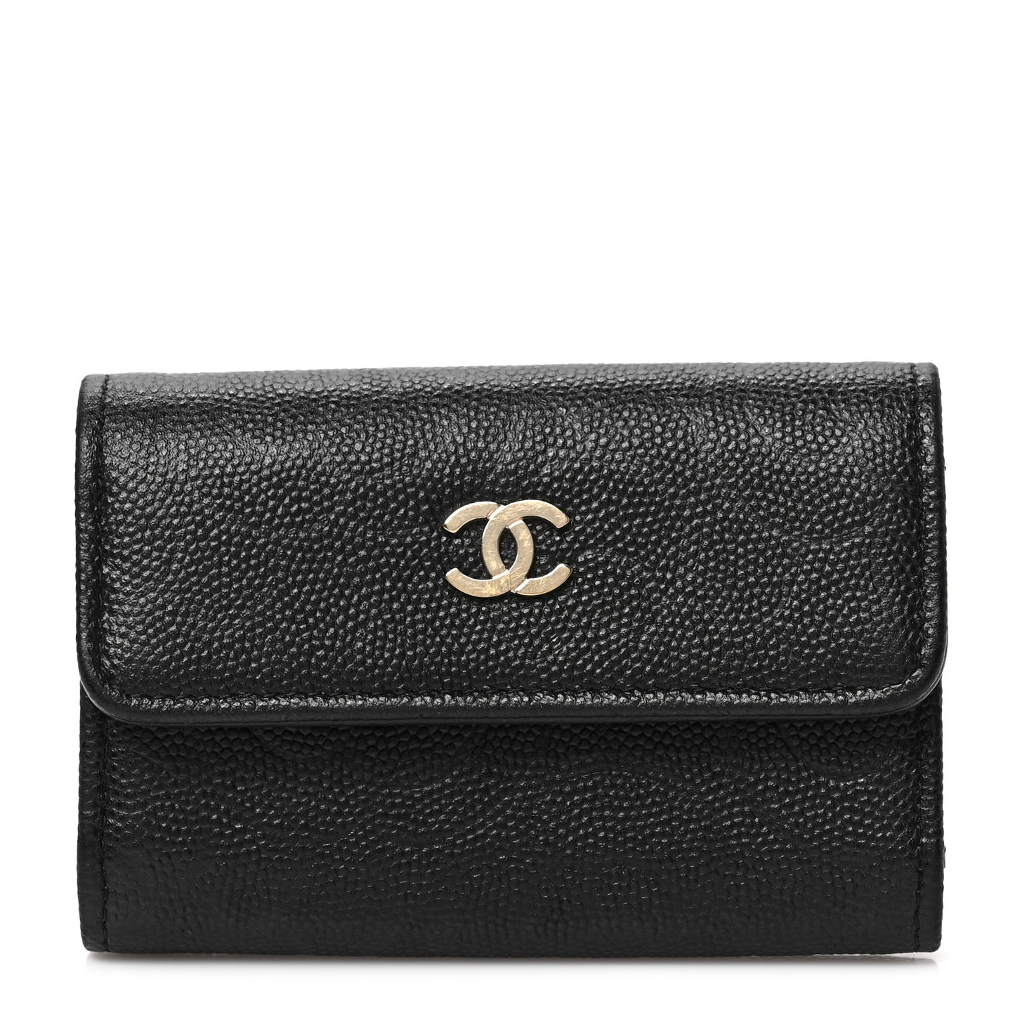 Caviar Embossed Camellia 4 Key Holder Case Black