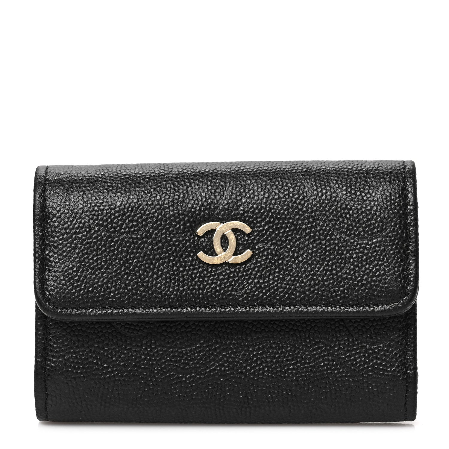 Chanel Caviar Embossed Camellia 4 Key Holder Case Black 1 of 7