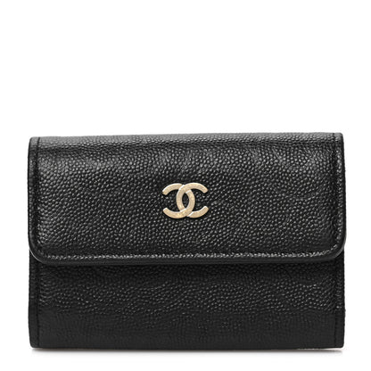 Chanel Caviar Embossed Camellia 4 Key Holder Case Black 1 of 7