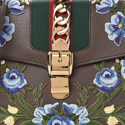 Gucci Calfskin Embroidered Medium Sylvie Top Handle Bag New Acero Multicolor 11 of 11
