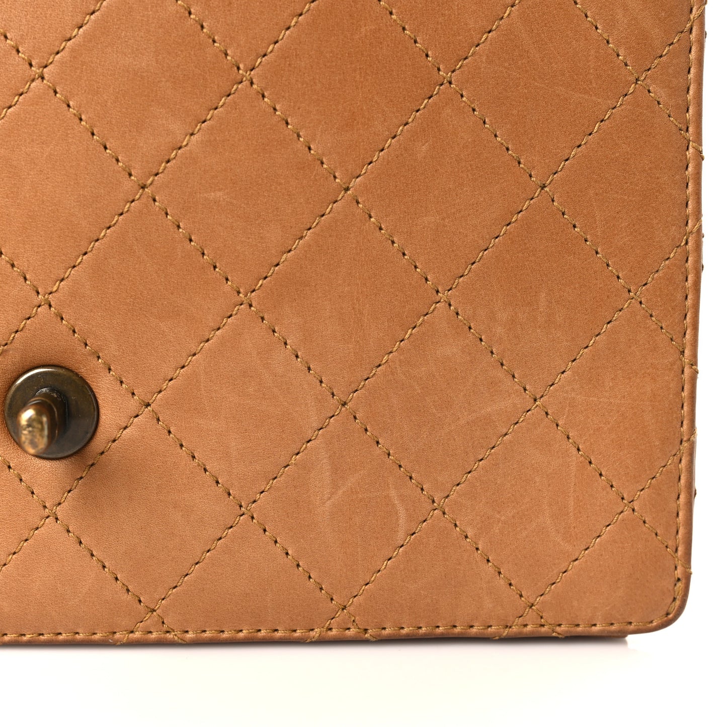Calfskin Stitched Medium Single Flap Brown