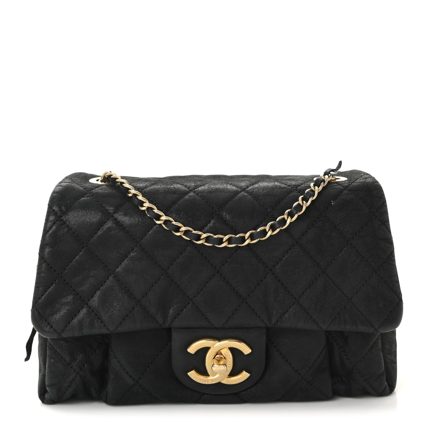 Iridescent Calfskin Quilted Small Chic Quilt Flap Black