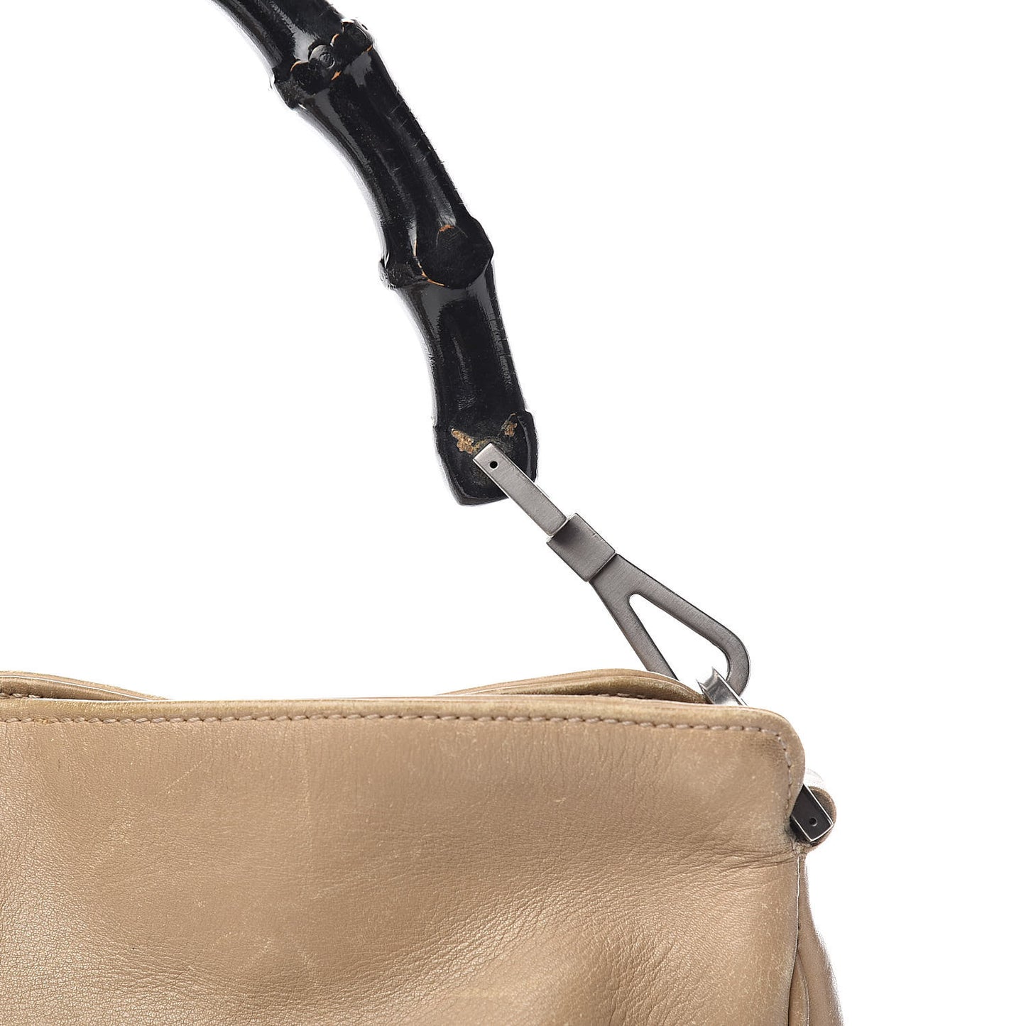 Calfskin Bamboo Top Handle Hobo Beige