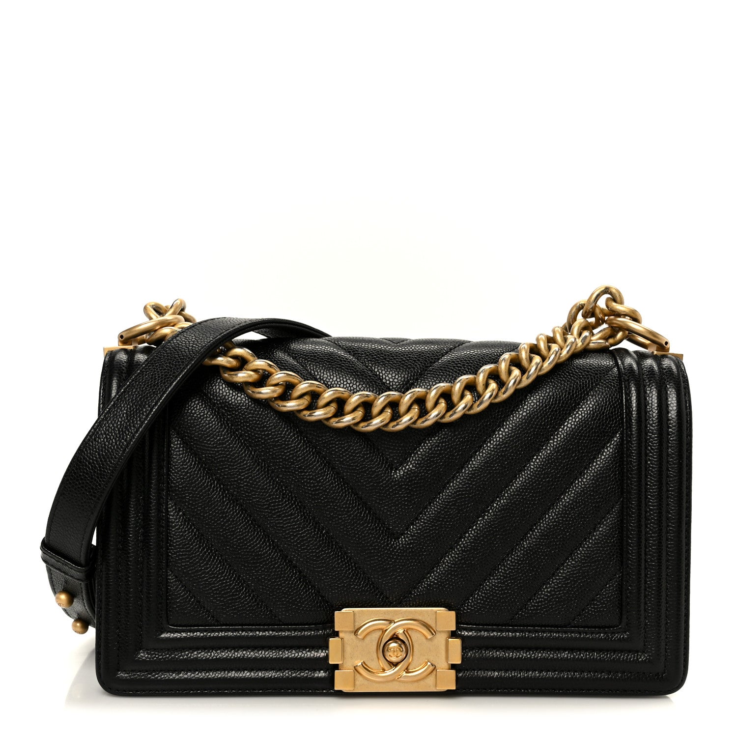 Chanel Caviar Chevron Quilted Medium Boy Flap Black 1 of 10