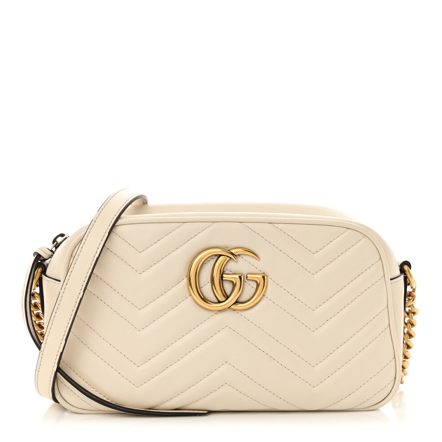 Gucci Calfskin Matelasse Small GG Marmont Chain Shoulder Bag White 1 of 12