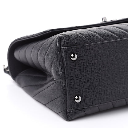 Chanel Caviar Chevron Quilted Small Coco Handle Flap Dark Grey 8 of 10