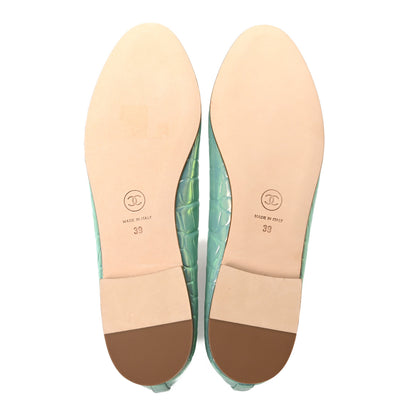 Chanel Iridescent Calfskin Crocodile Embossed Ballerina Flats 39 Green 6 of 10