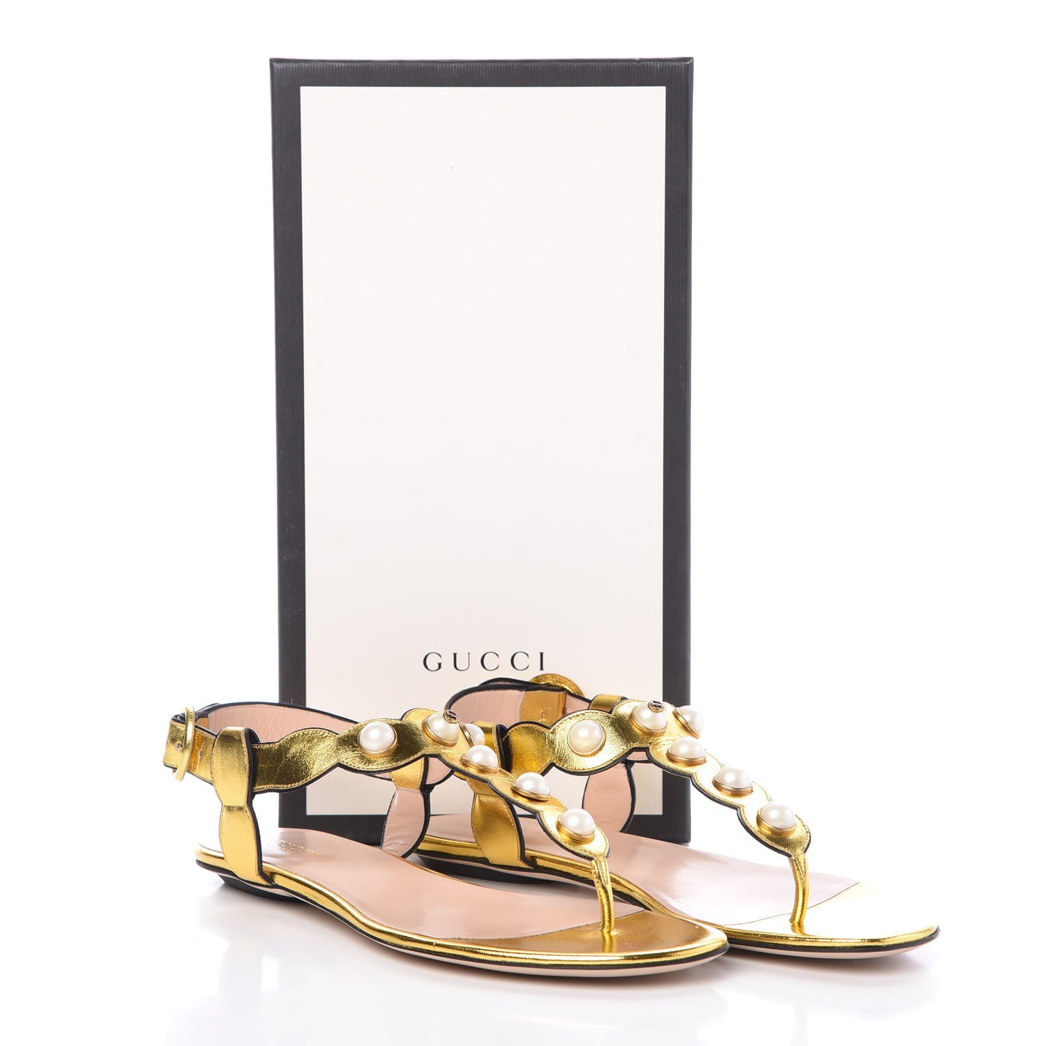Gucci Metallic Nappa Willow Pearl Thong Sandals 39.5 Gold 8 of 8