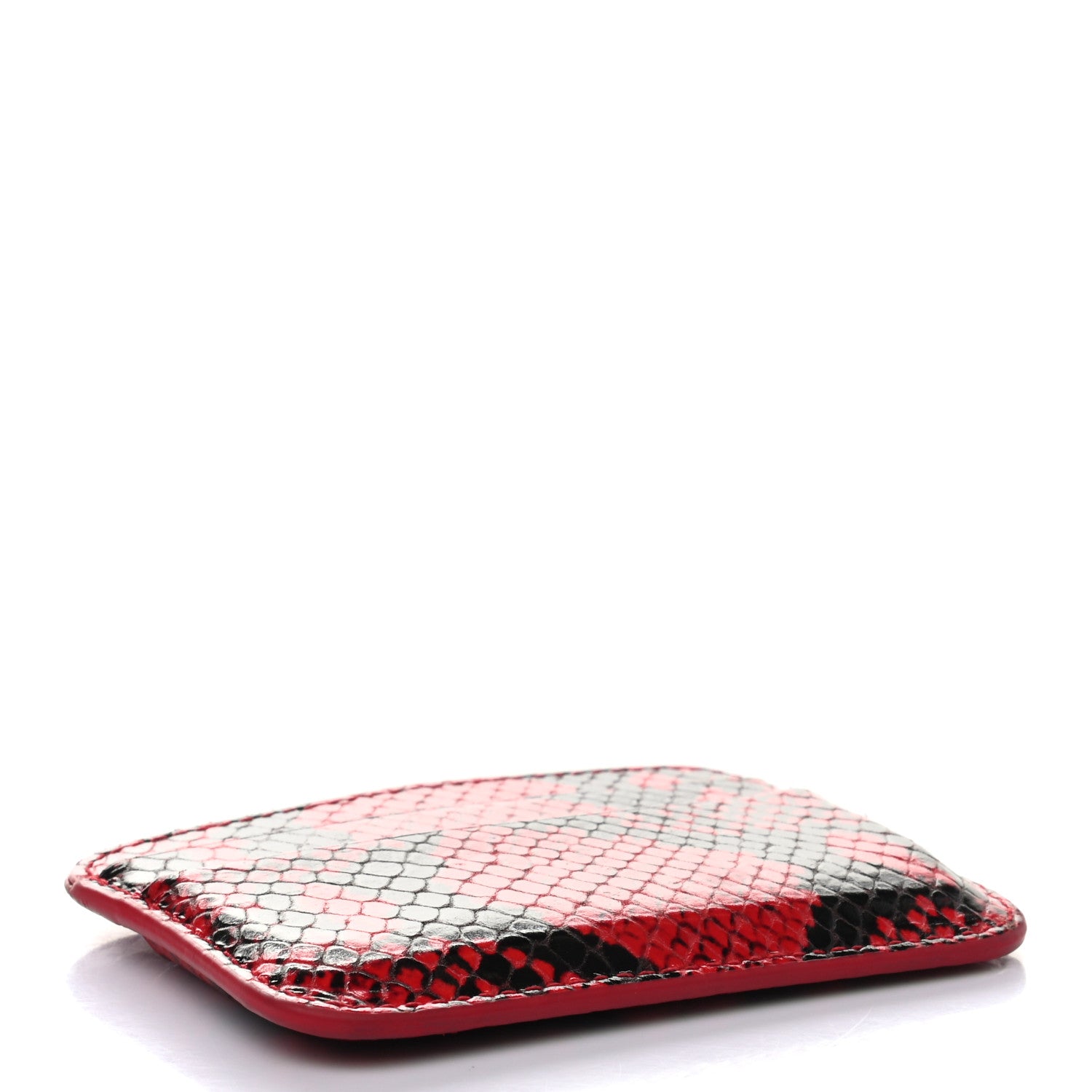 Balenciaga Calfskin Logo Python Printed Cash Rounded Card Holder Bright Red Black 4 of 7