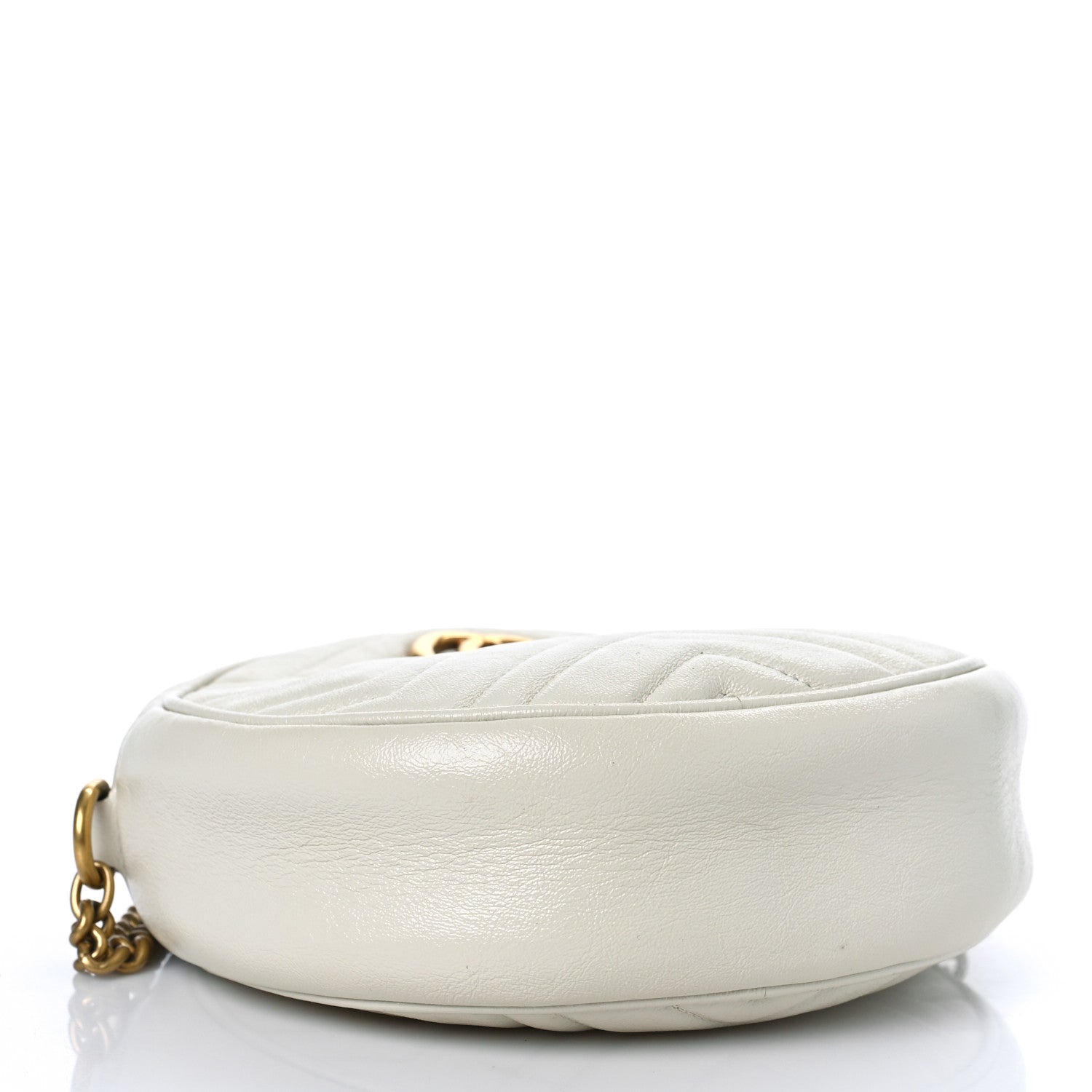 Gucci Calfskin Matelasse Mini GG Marmont Round Shoulder Bag White 4 of 13