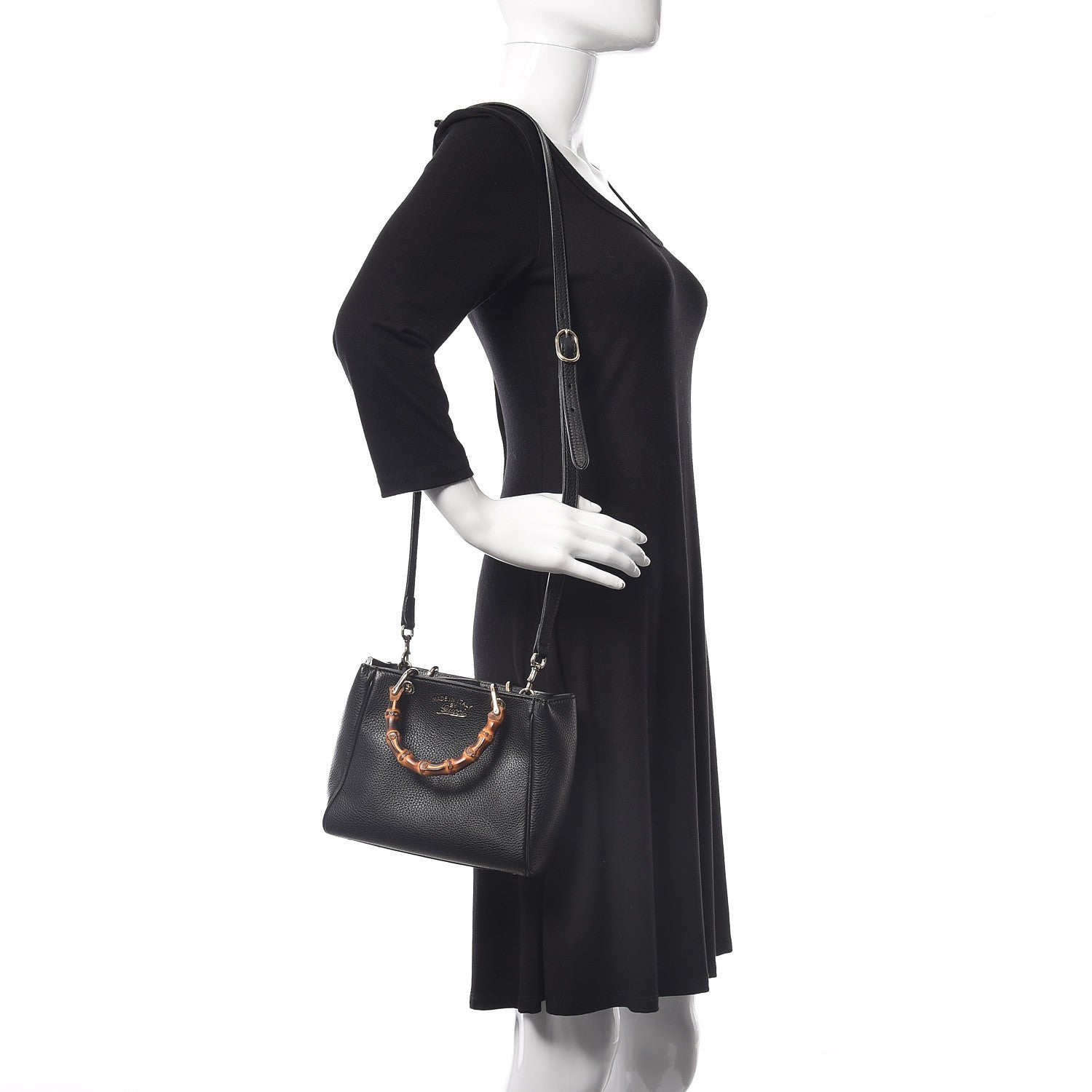 Gucci Cellarius Calfskin Mini Bamboo Shopper Tote Black 2 of 9