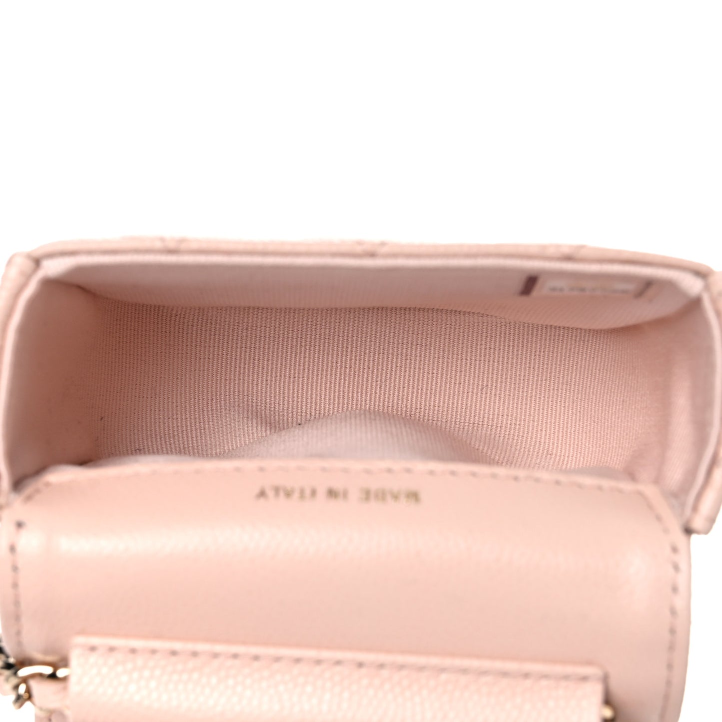 Caviar Quilted Mini Clutch With Chain Light Beige