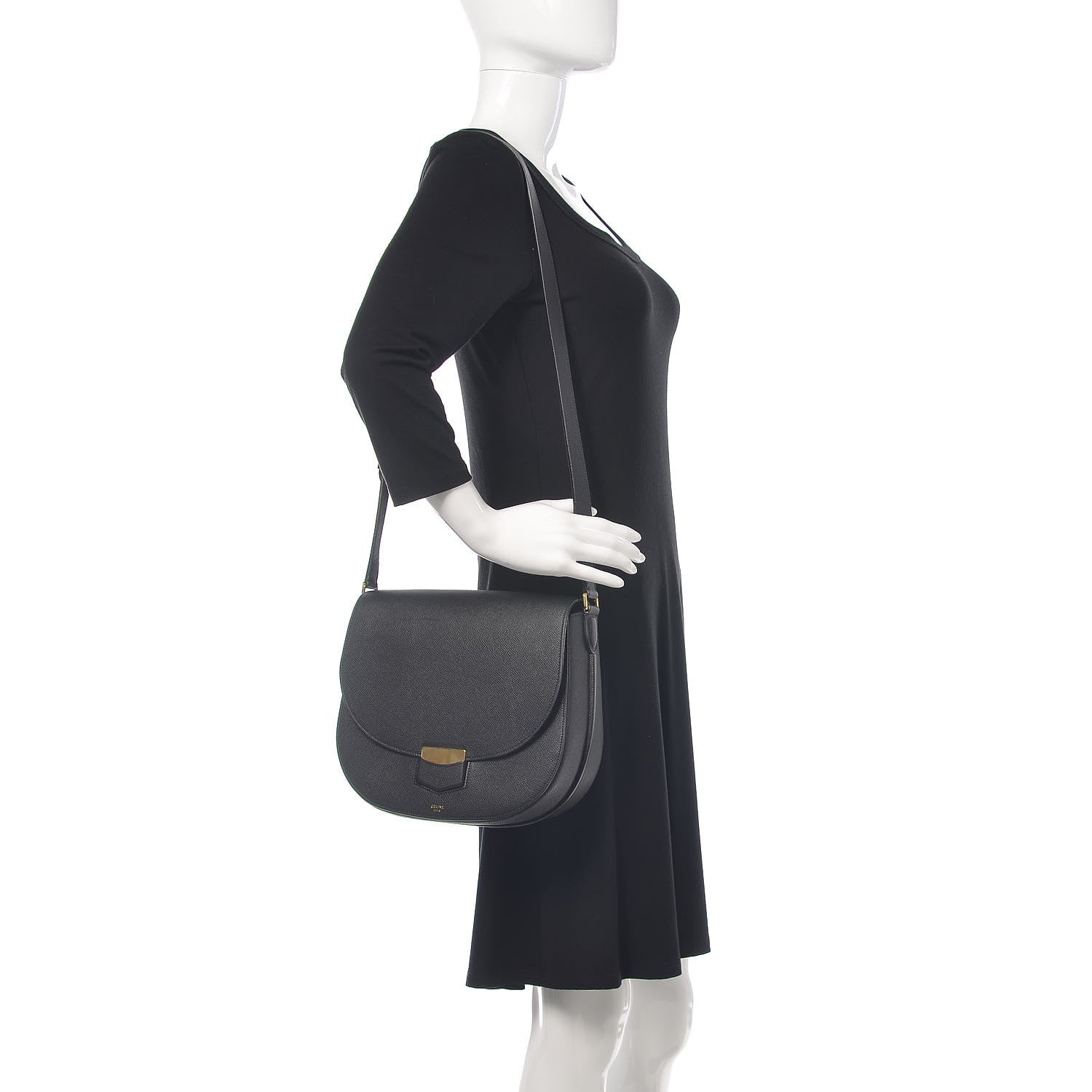 Celine Grained Calfskin Medium Trotteur Black 2 of 9