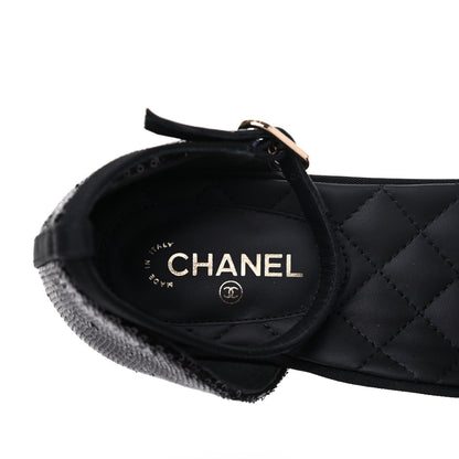 Chanel Sequin Grosgrain CC Cap Toe Ankle Flat 40 Black 7 of 9