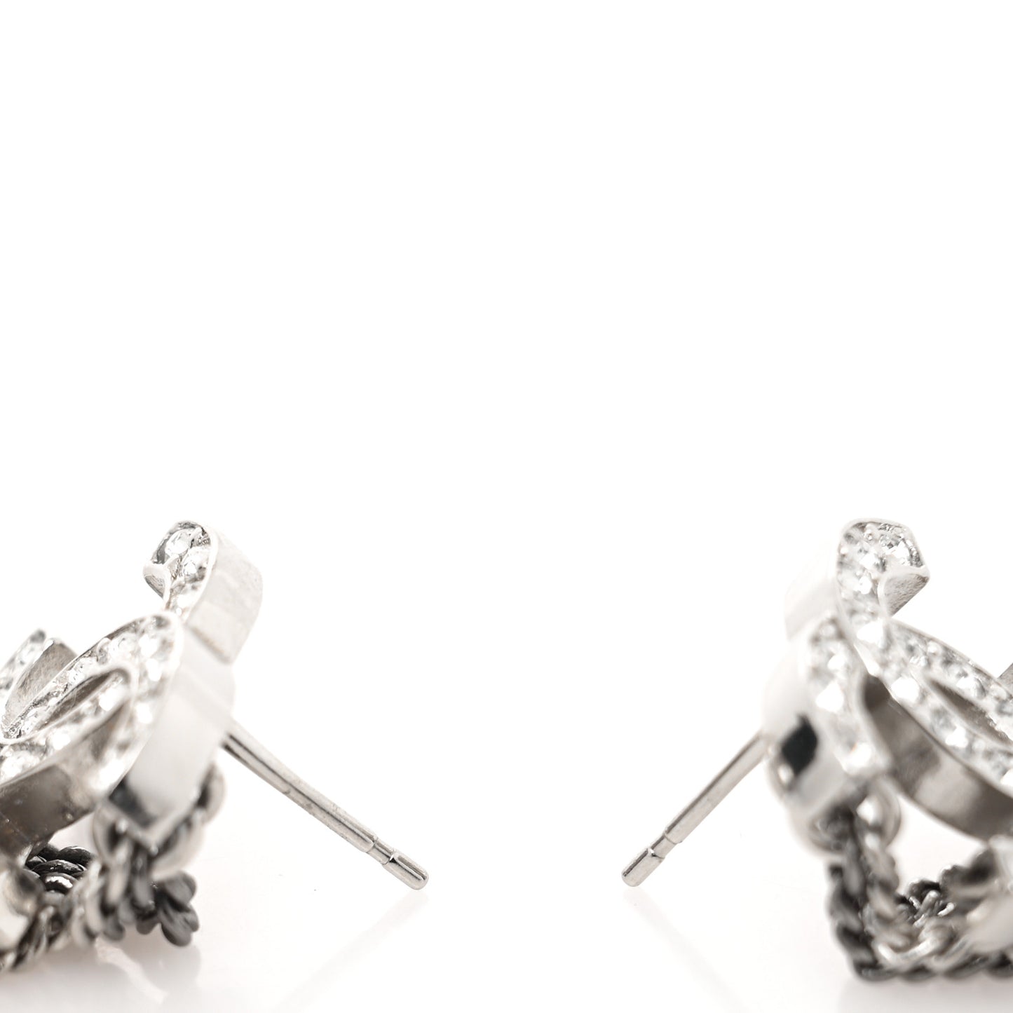 Crystal Chain CC Earrings Silver