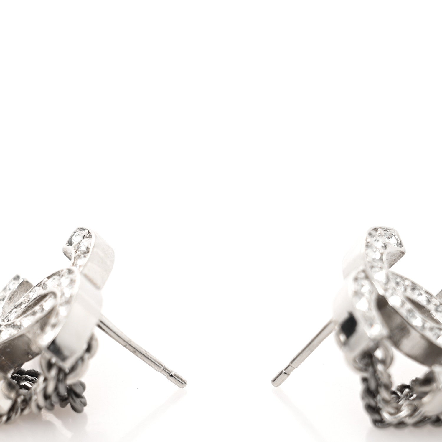 Chanel Crystal Chain CC Earrings Silver 3 of 4